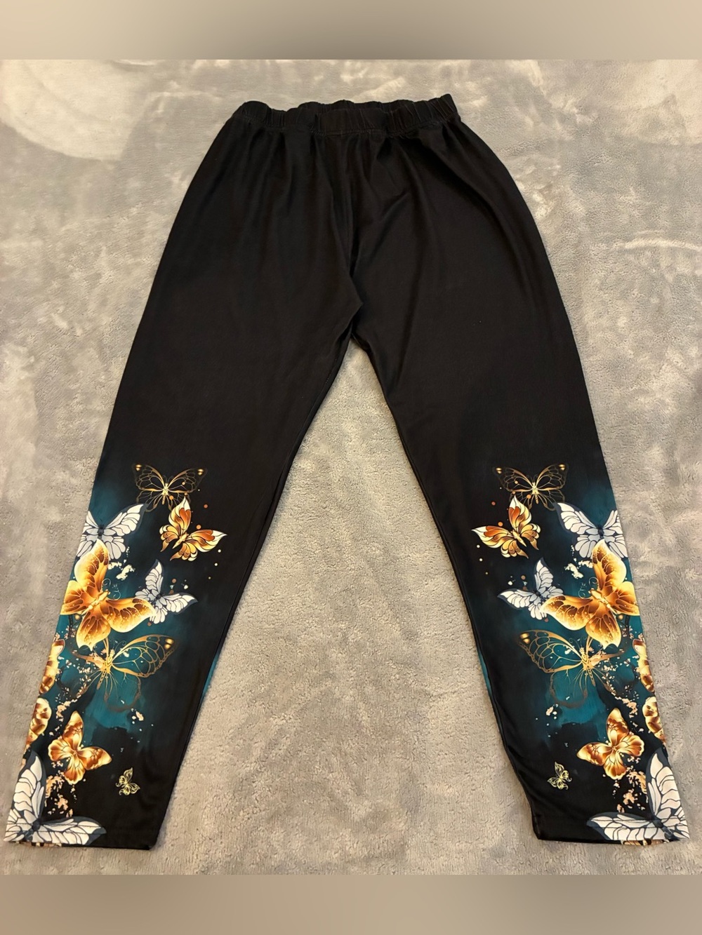 Black Ankle Cropped Butterfly-Print Stretch Pants Size 2XL